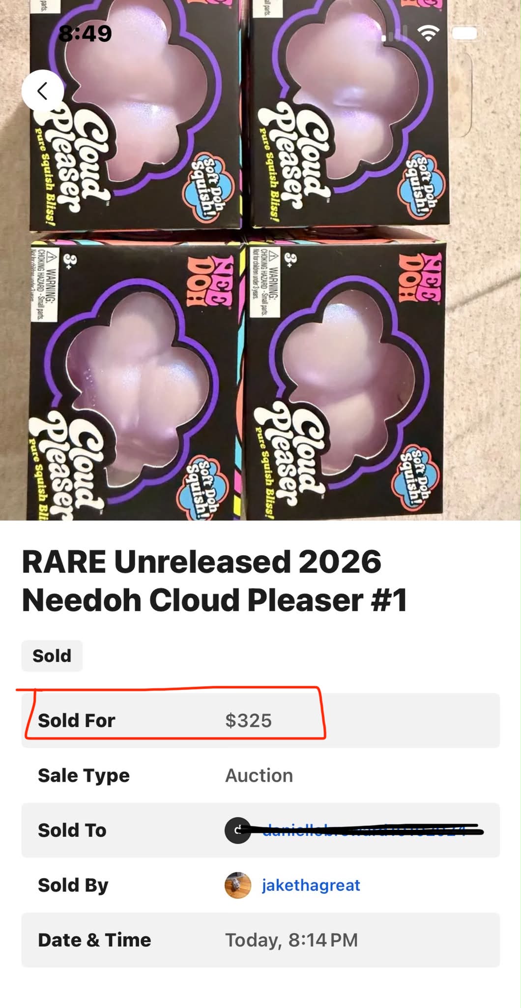 Unreleased 2026 Needoh Cloud Pleaser sells for $325 on Whatnot