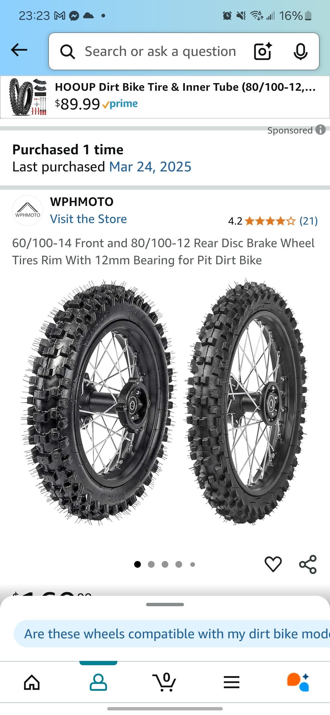 X-PRO 10 Rear Wheel Rim Tire 2.5-10 with 12mm Bearing Assembly for Dirt Bikes