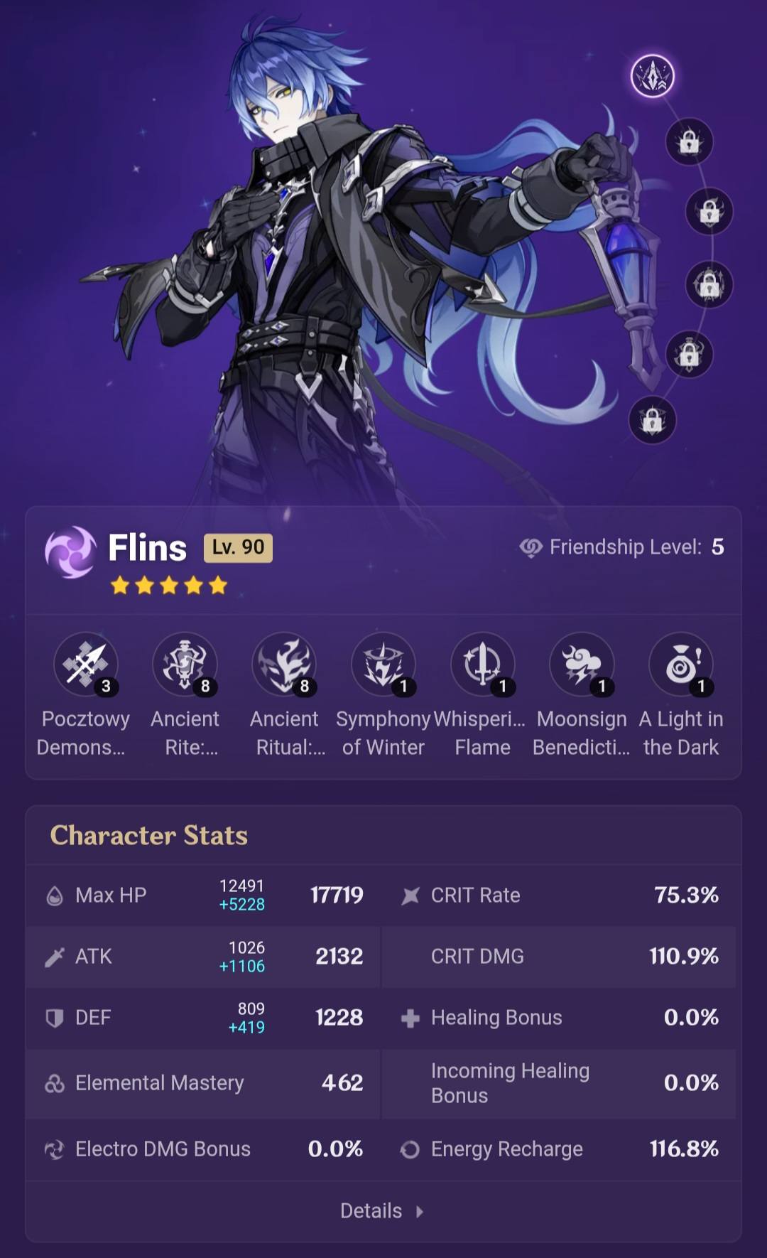 What's my Genshin Impact Flins build progress?
