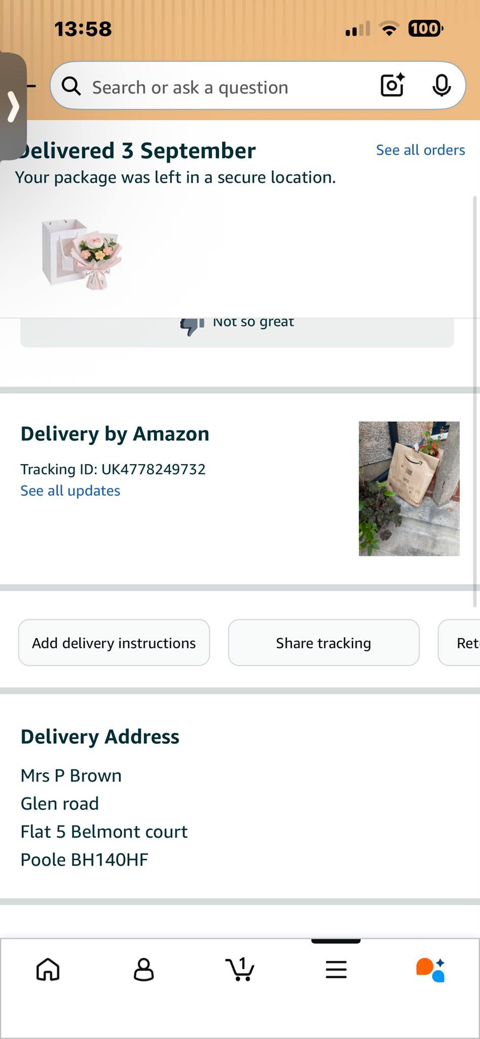 りー様　ご注文ページ　no.156 136 127 129 059 126 Lost Amazon package at Parkstone address