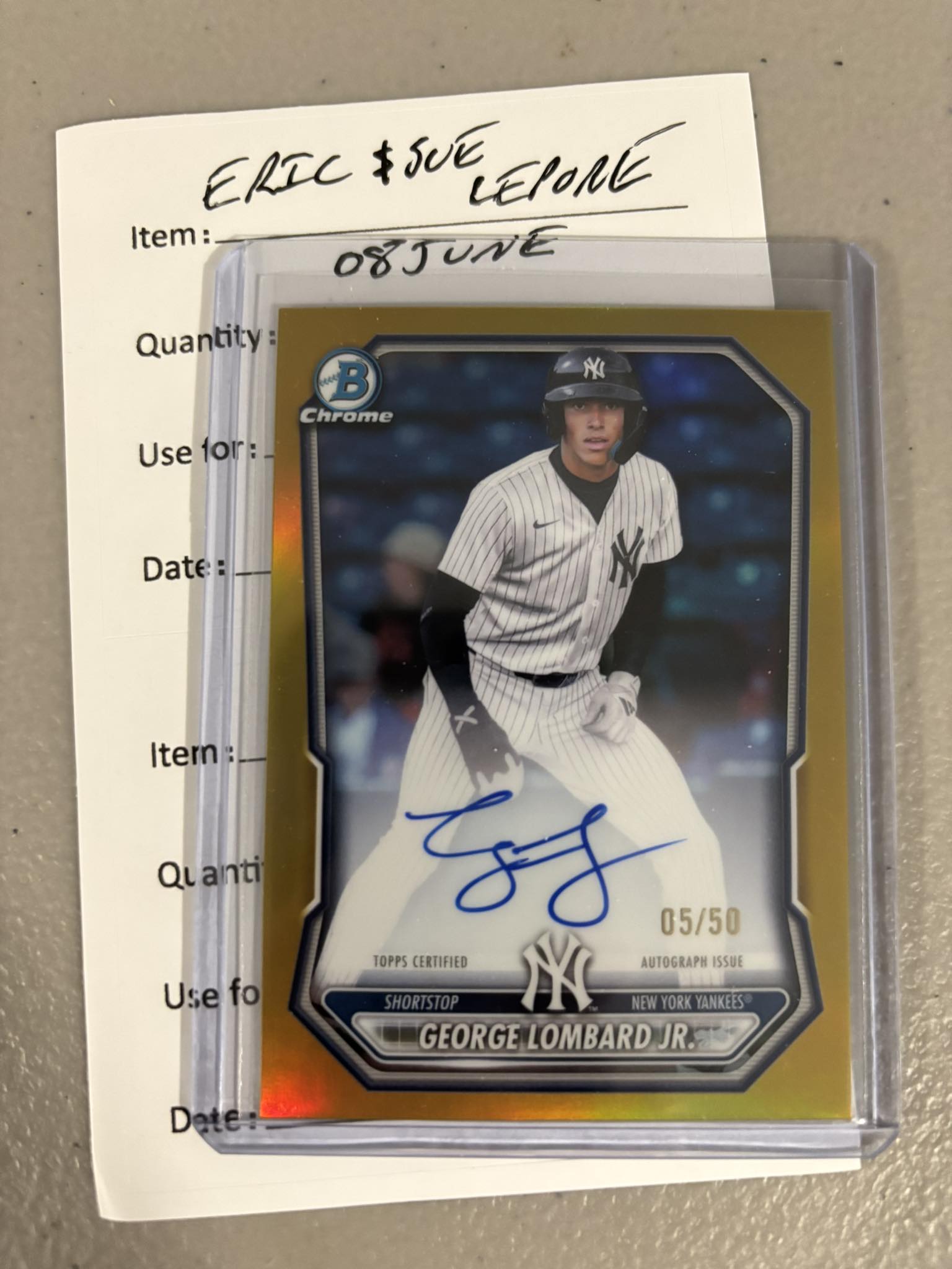 George Lombard Jr NY Yankees 2026 Bowman True Gold auto