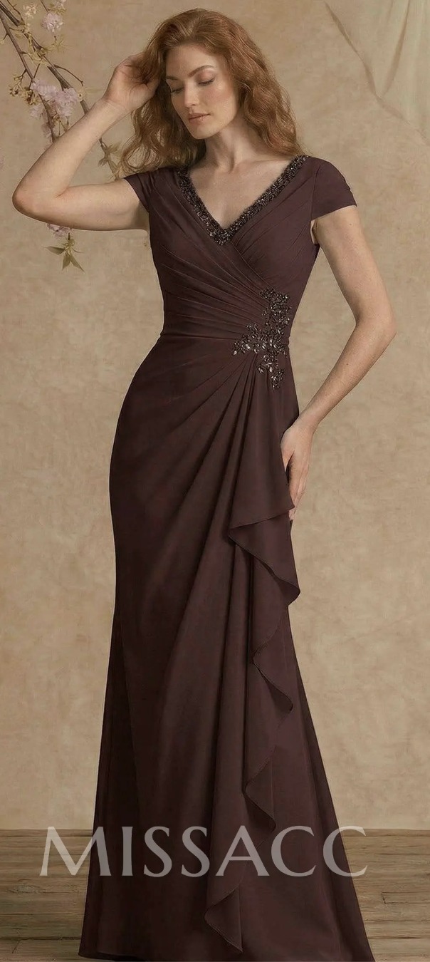 brown mob dress Selling dress; missed return window; new w/ tags, only tried on. Chocolate Color. Sheath/Column V-Neck Floor-Length Chiffon Mother Of The Bride With Appliques Lace SKU:SMBD10108 COLOR:Chocolate SIZE: US 12 BUST Color:Black White Dots Shoulder with Short Sleeves 1990 so the dress code