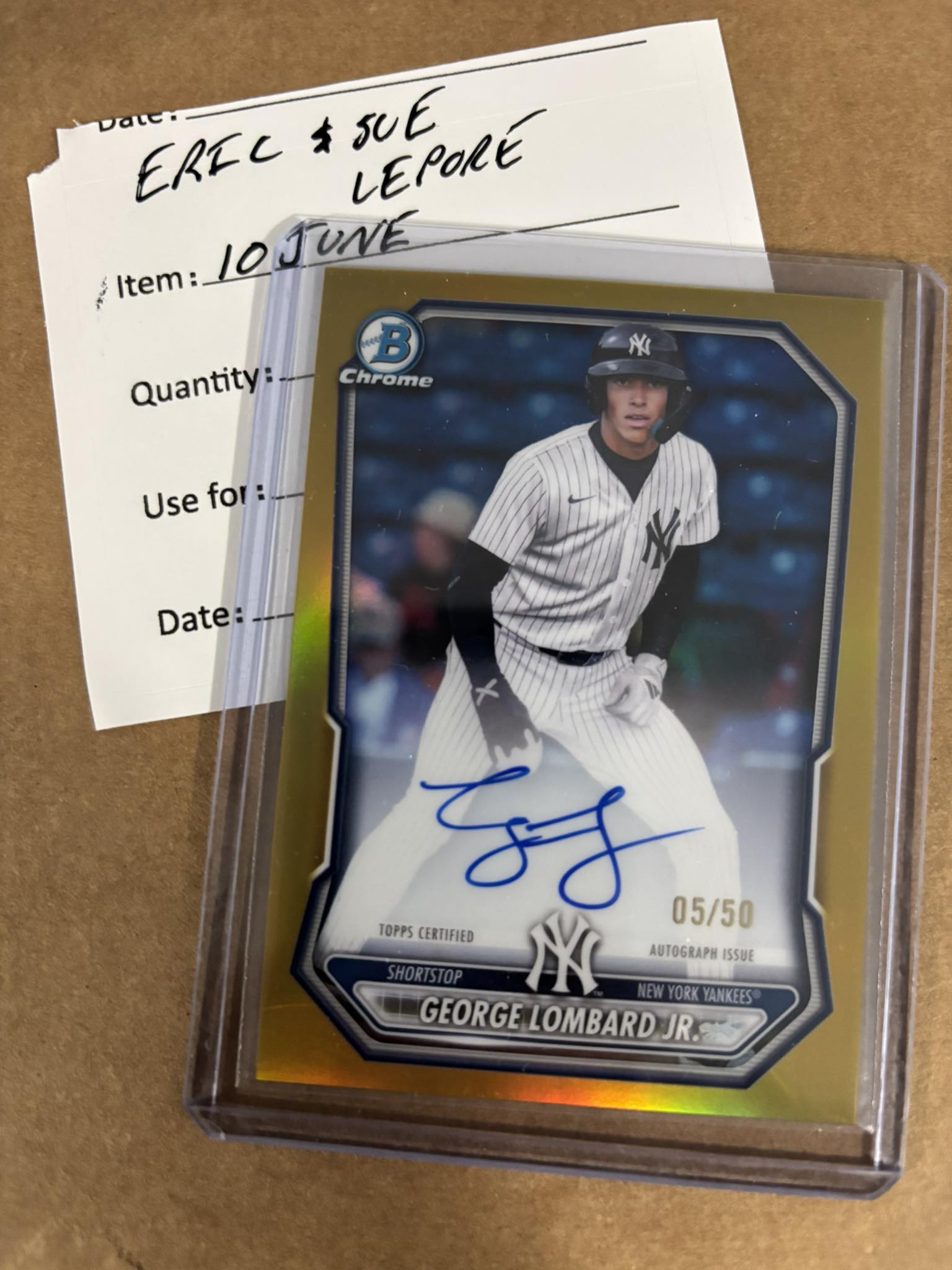 ?George Lombard Jr NYY Auto /50? 2026 Bowman TRUE GOLD ON-CARD 