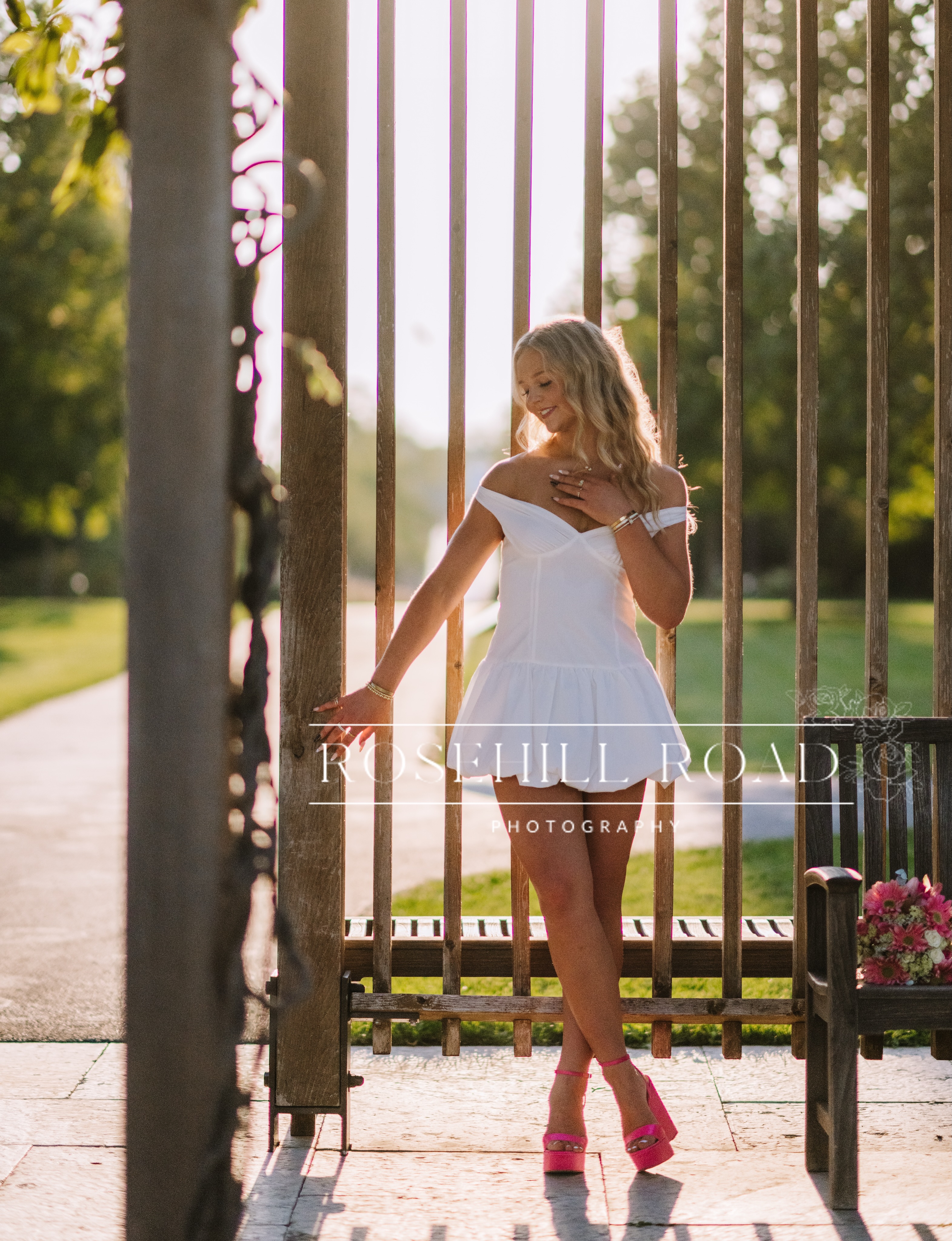 white dress with hot pink heels Bring personal items to senior portraits in Naperville Shoes_and_mules