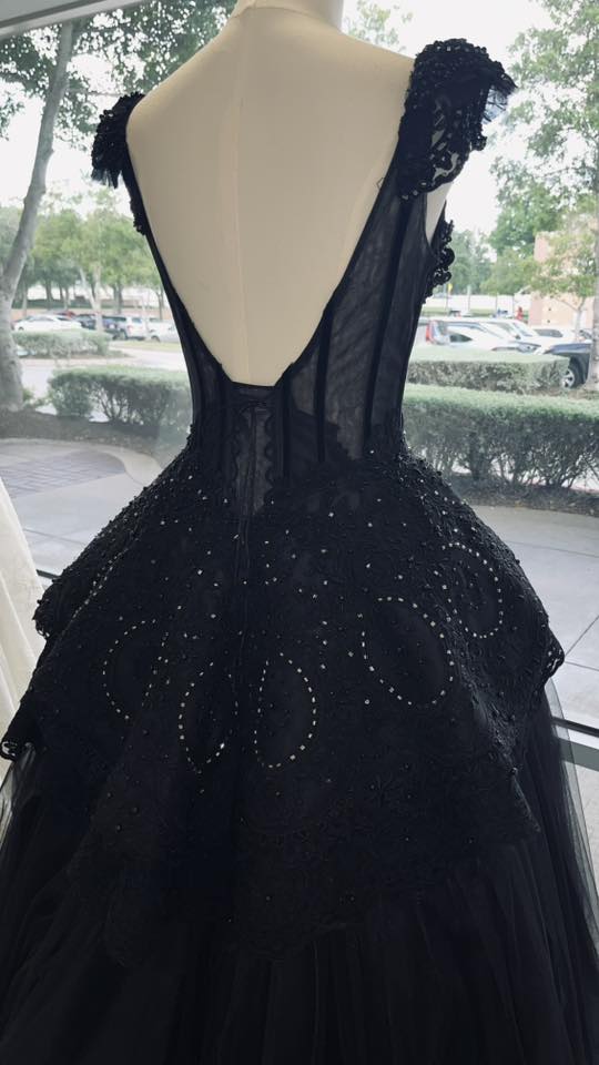 Non-traditional bridal dress shops in Lawrence, KS for black or black lace wedding dresses
