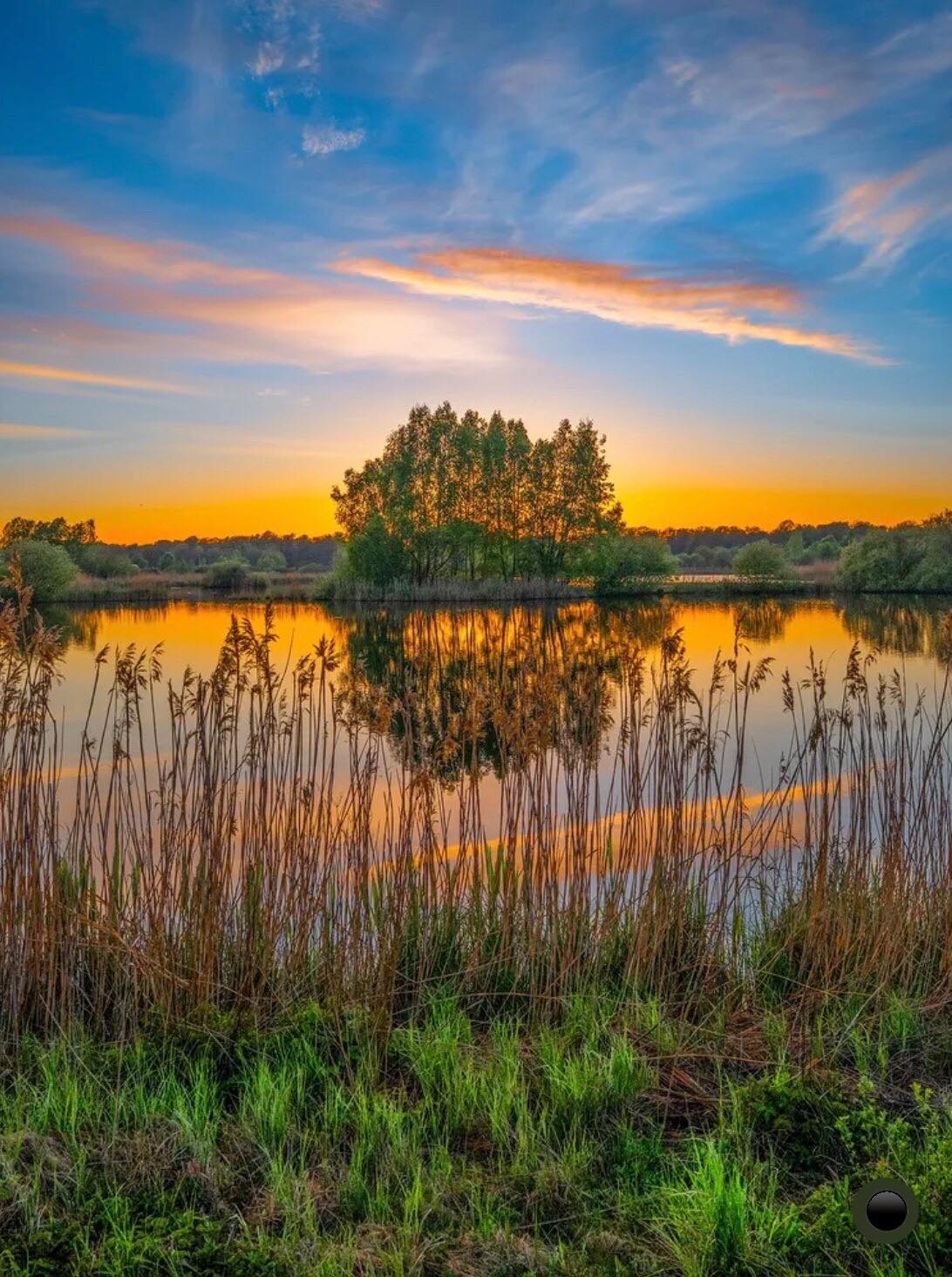 Tranquil water at golden hour