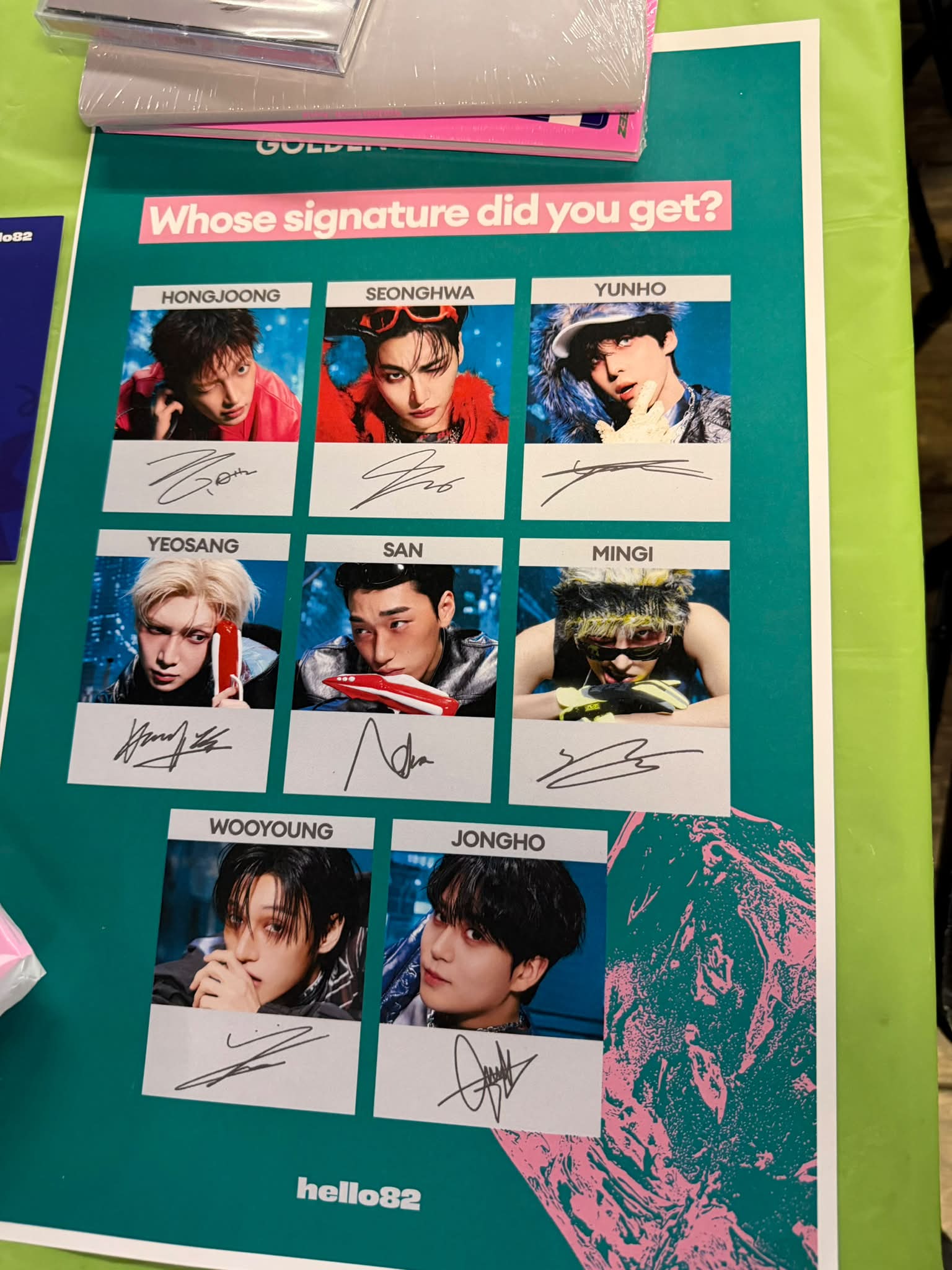 Ateez members' signatures on poster