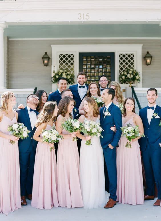 bridesmaid dresses with navy suits I'm looking for inspiration. I was thinking of and also navy to match. However I am not sure. Does anyone have photos of navy suits and can show RSVP Daydream Dress Colour:Sage