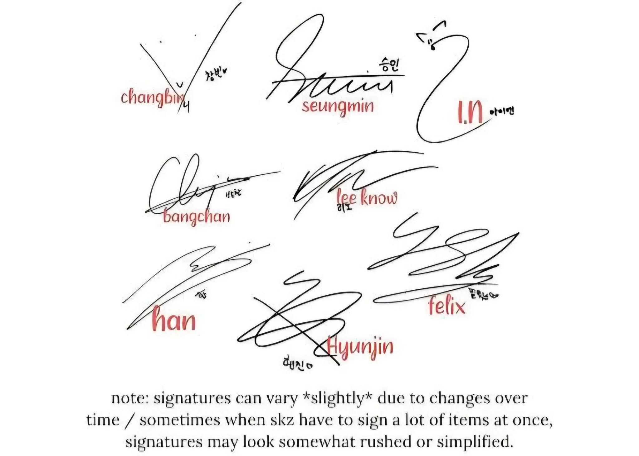 STRAYKIDS members' signatures reference