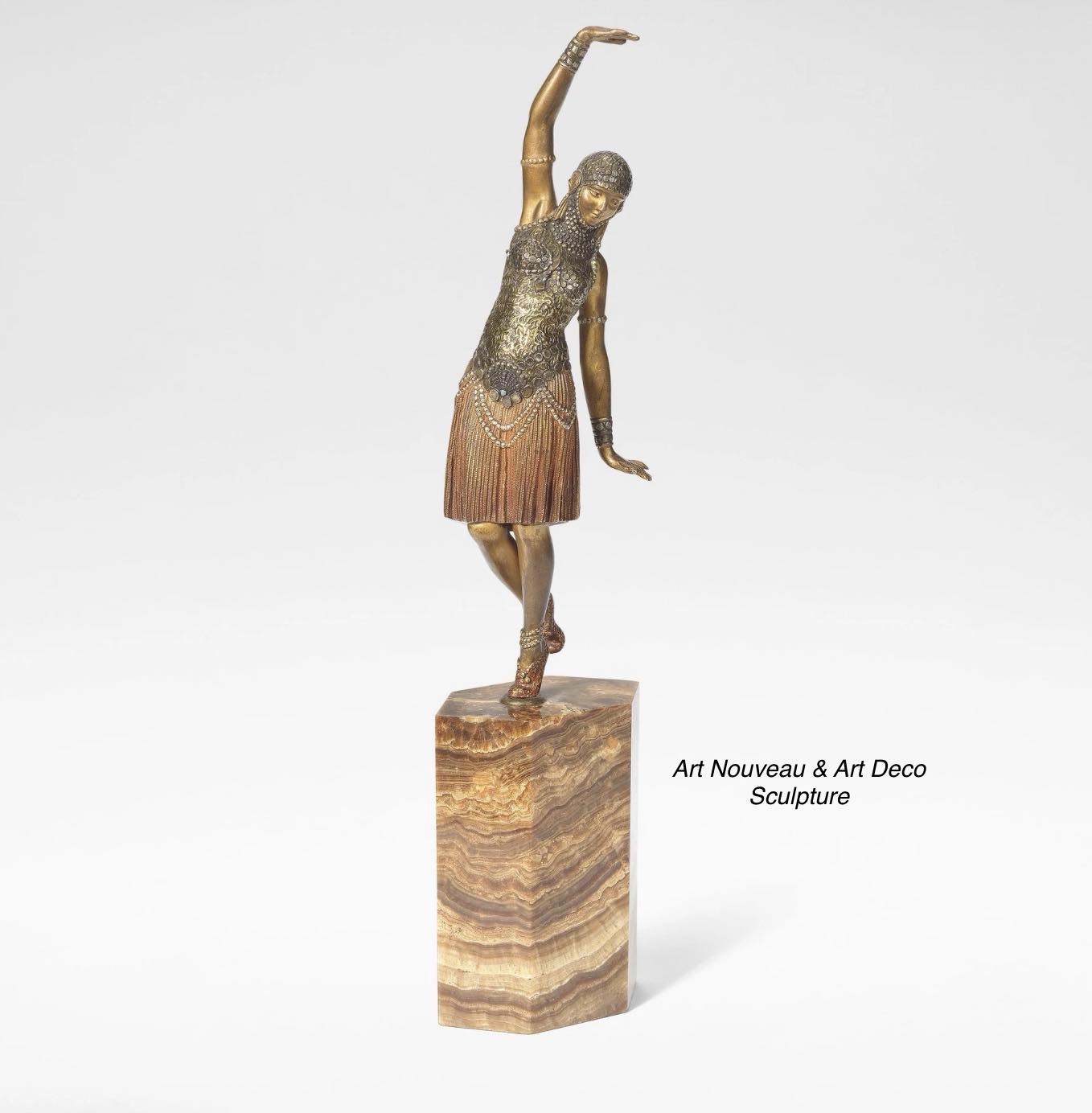 Chiparus art deco dancer bronze sculpture on onyx base