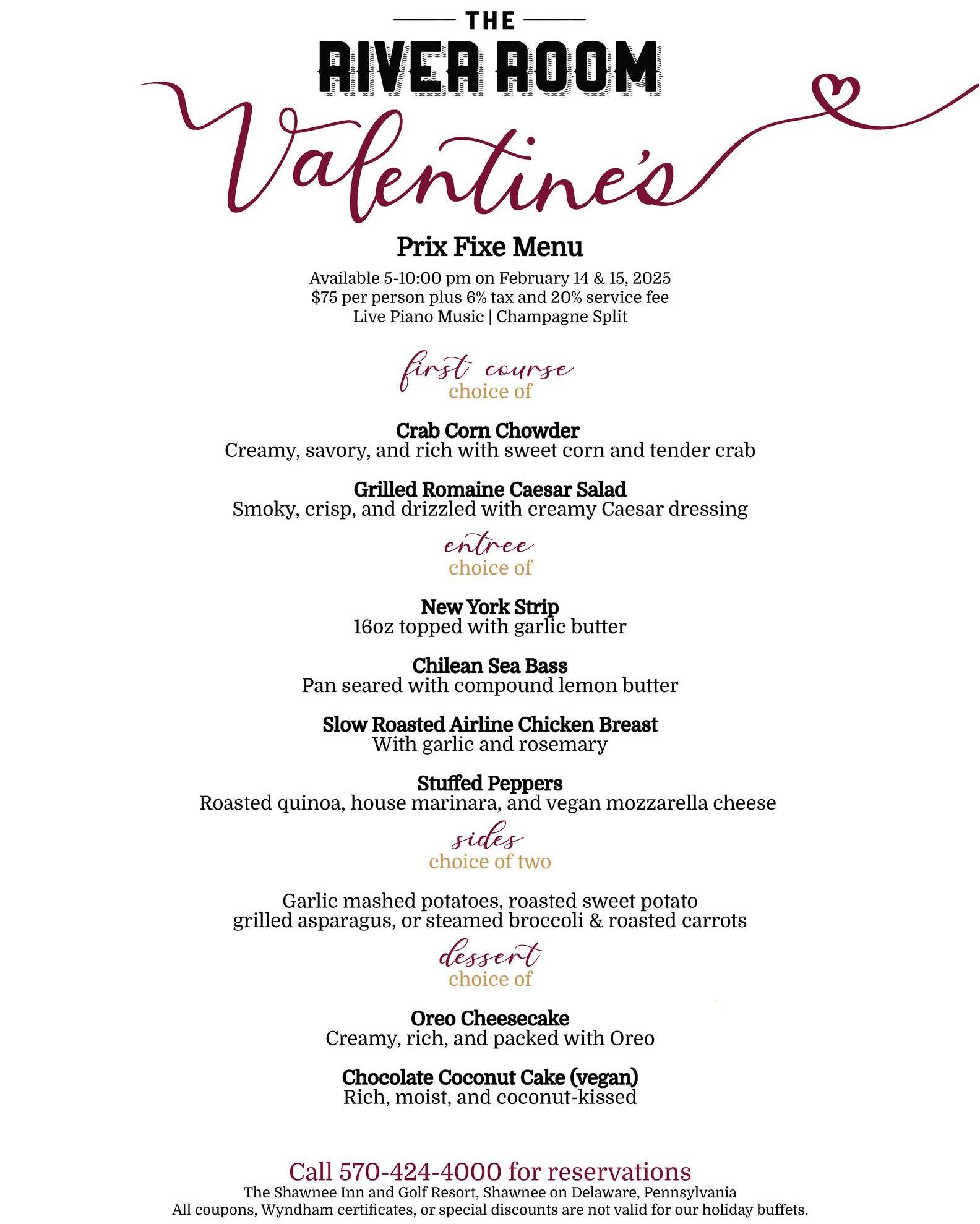 The Shawnee - Explore the River Room's special Valentine's Day menu ...