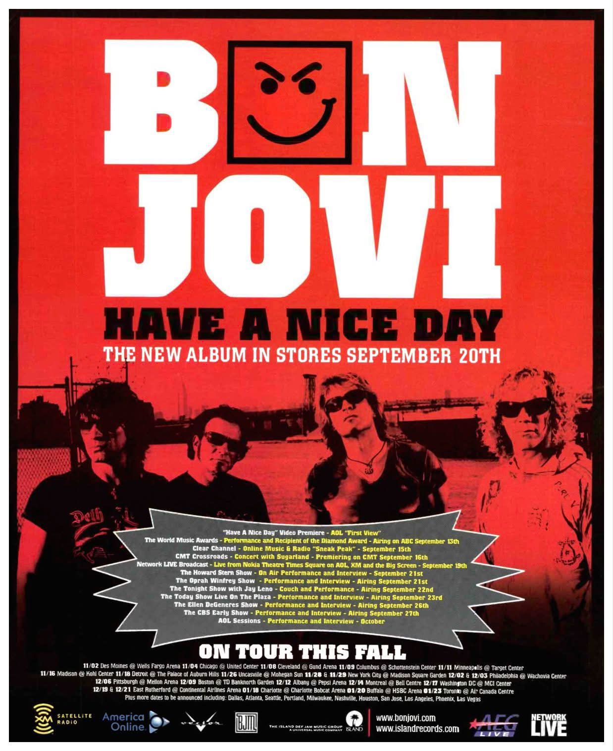 BON JOVI HAVE A NICE DAY ジャパンツアー ポスター Bon Jovi releases 