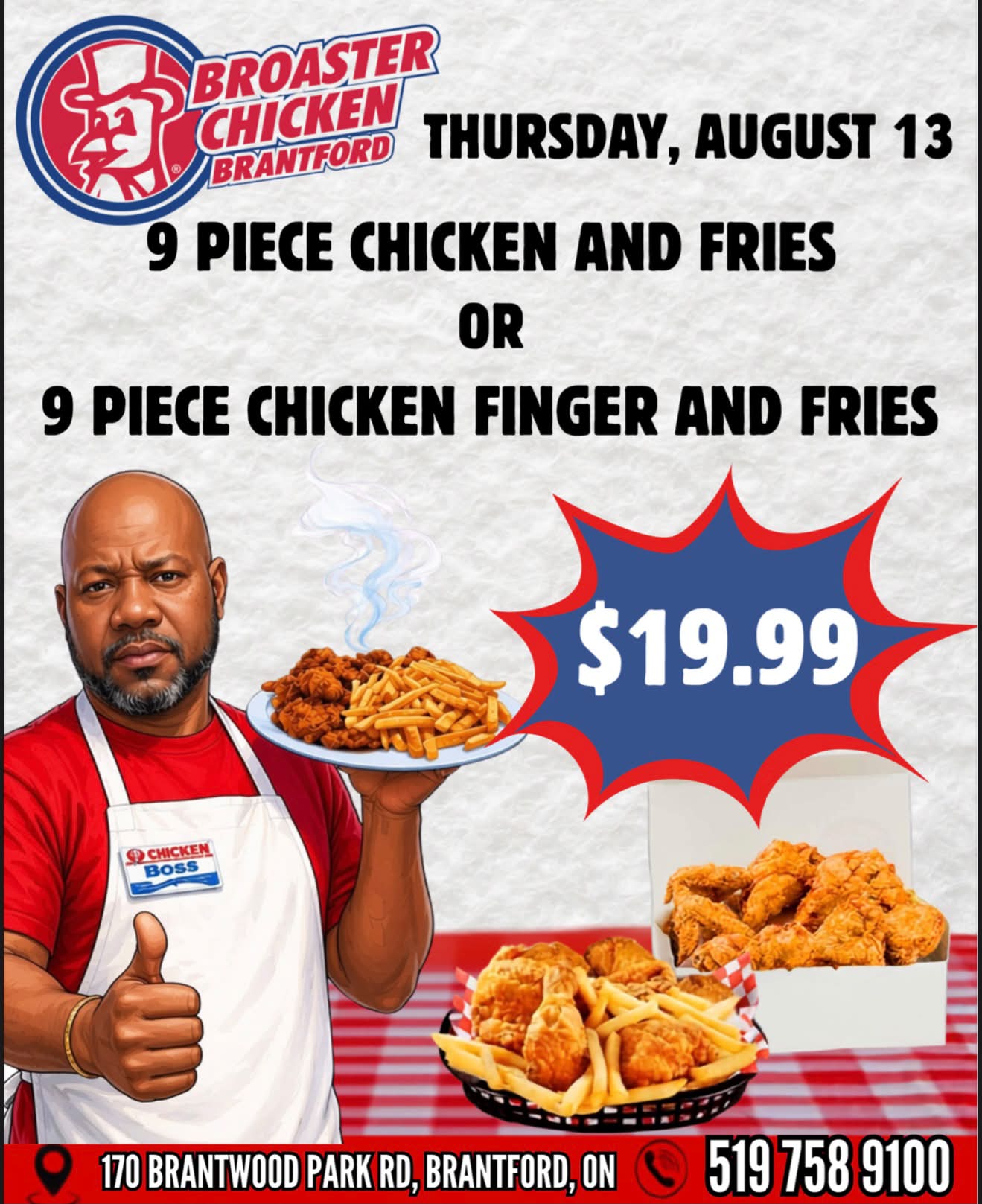 Broaster chicken available every Thursday and Friday! Call and get
