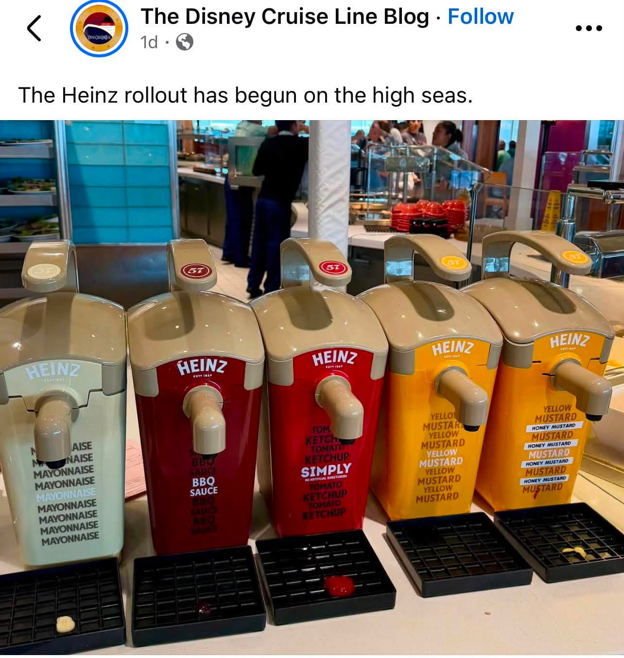 Heinz condiments on Disney Cruise Line vs. Six Flags parks