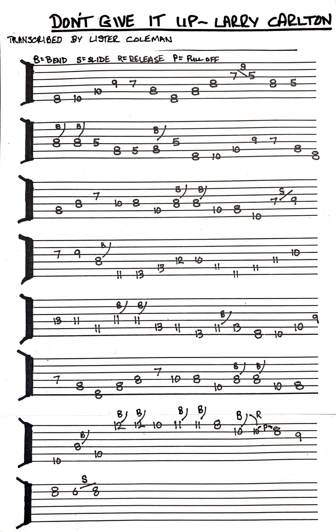 LARRY CARLTON BEST パート譜 I just transcribed to TAB, the head for the Larry Carlton tune