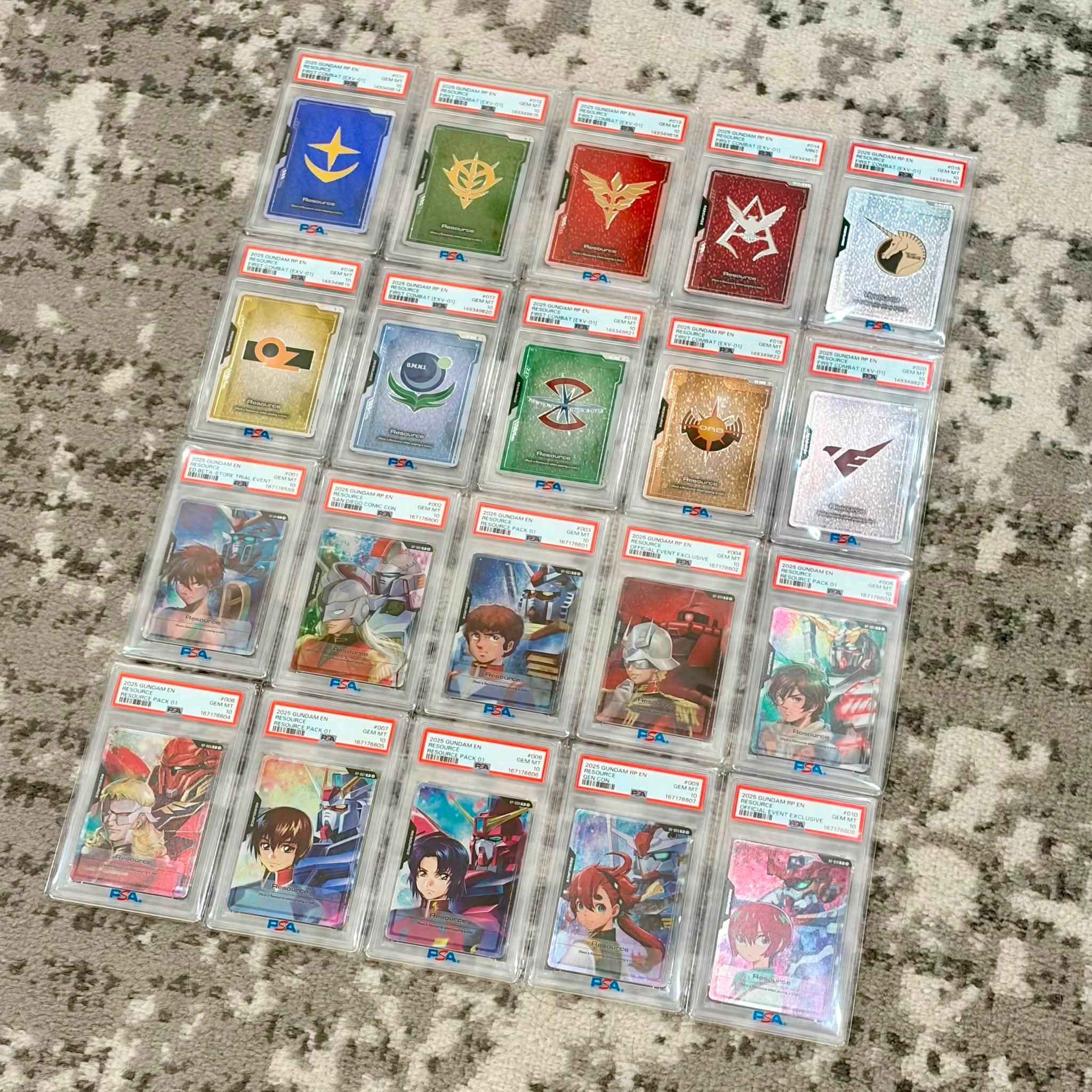 Gundam card collection with PSA 10 grades and C resources