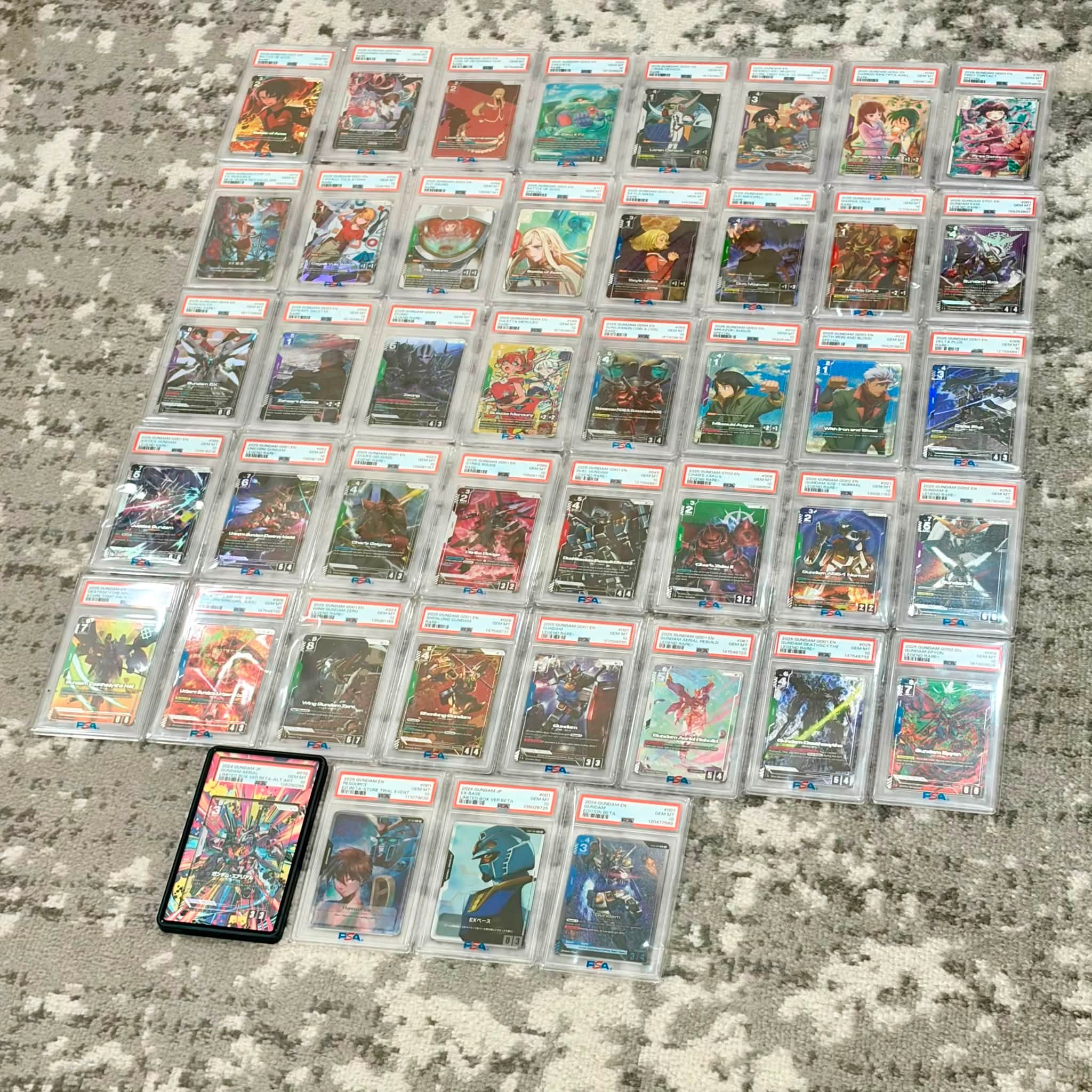 Gundam card collection with PSA 10 grades and C resources