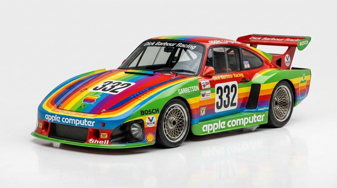 Apple Is Back 🏎️ 🍏 ⁠ In 1980, Dick Barbour Racing ran a Porsche