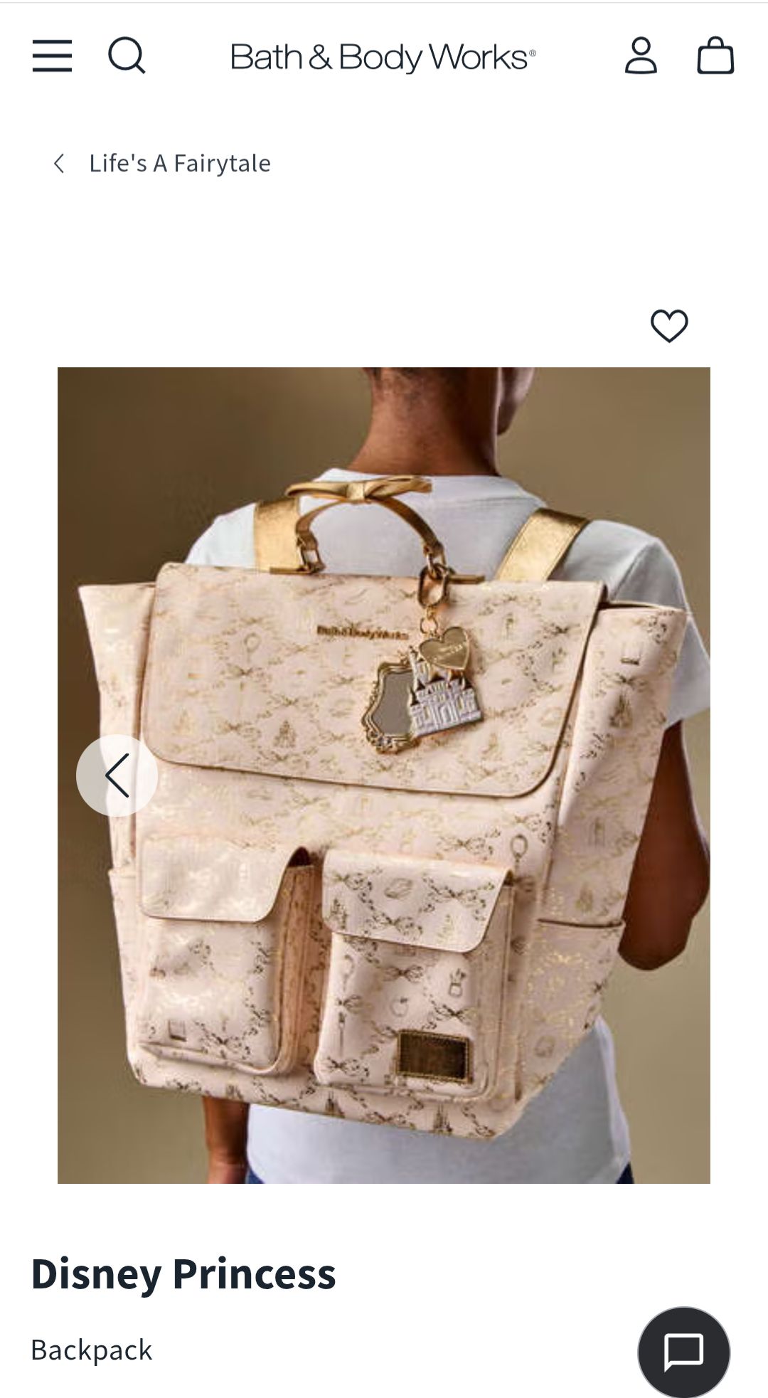 Checking out Disney Princess backpack at Bath & Body Works