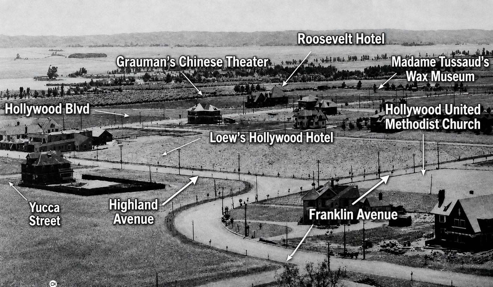 Early 1903 Hollywood landscape with open land and notable