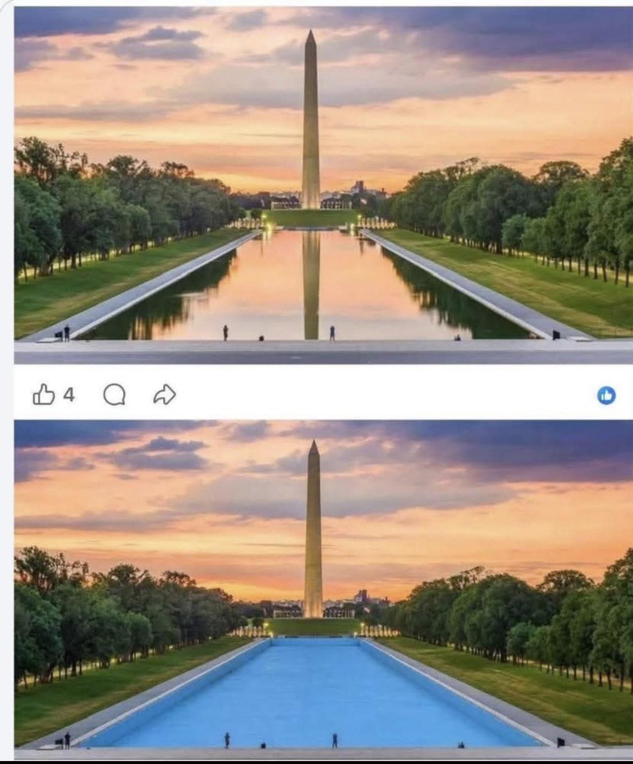 Here's a fun (REAL) side by side of what the reflecting pool