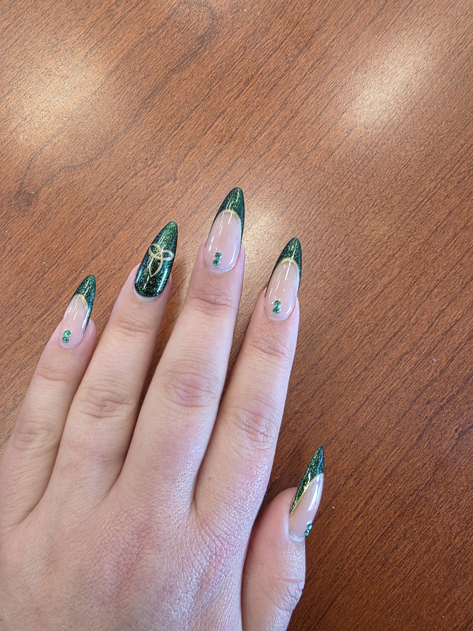 green dress nail ideas inspiration for fall wedding with and red hair beaded prom dress