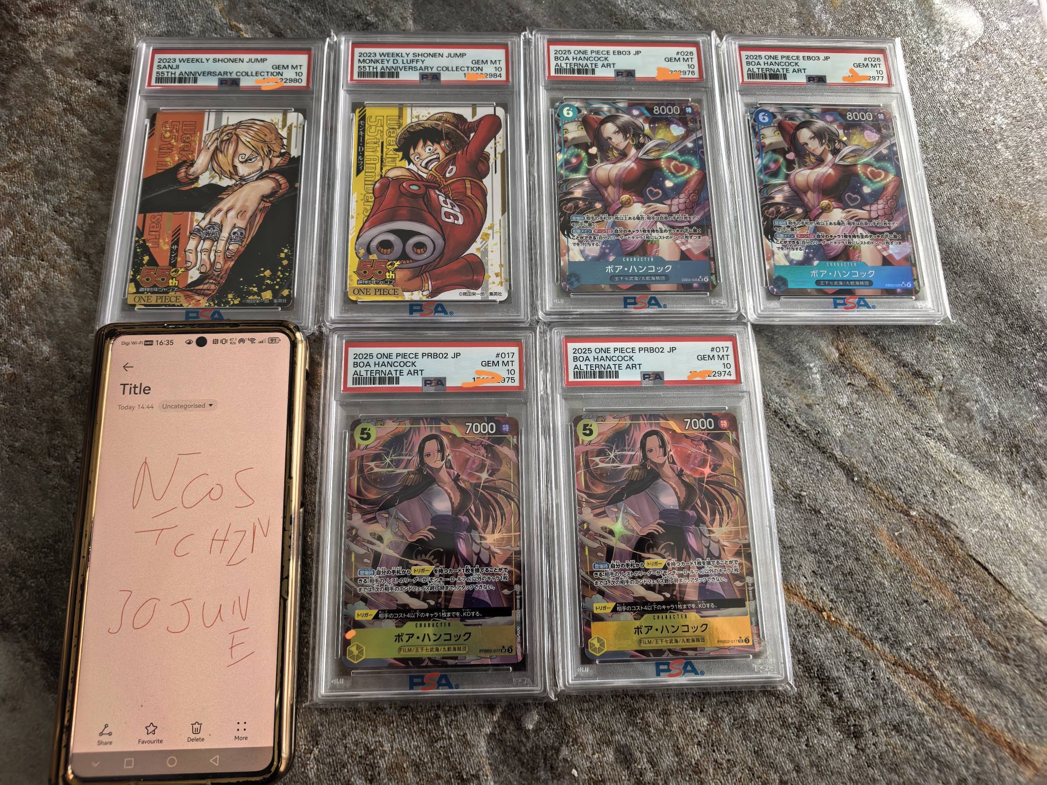 Rare One Piece TCG cards for sale, including Sanji and Luffy with 