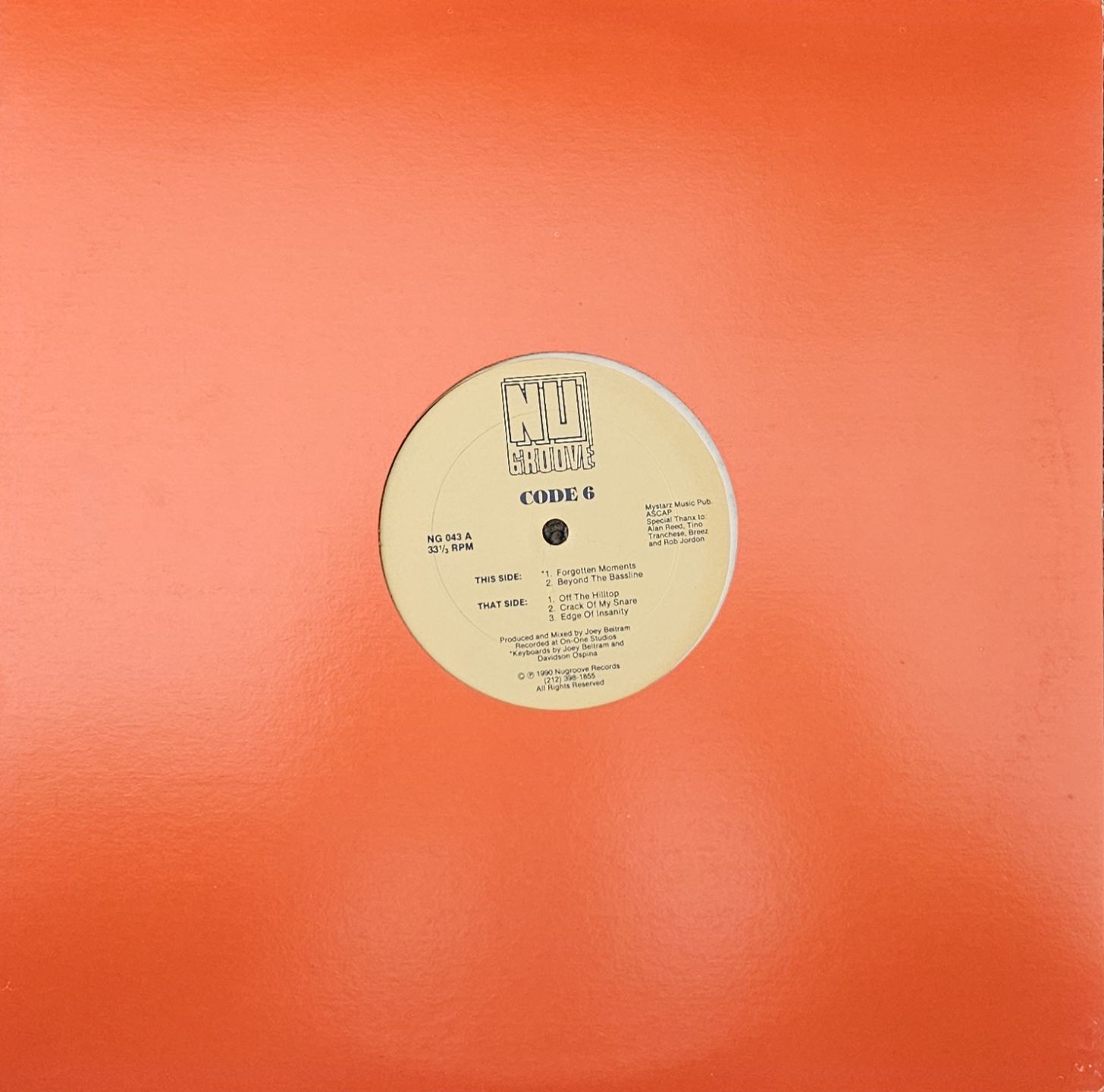 Code 6 aka Joey Beltram - Forgotten Moments - 1990
