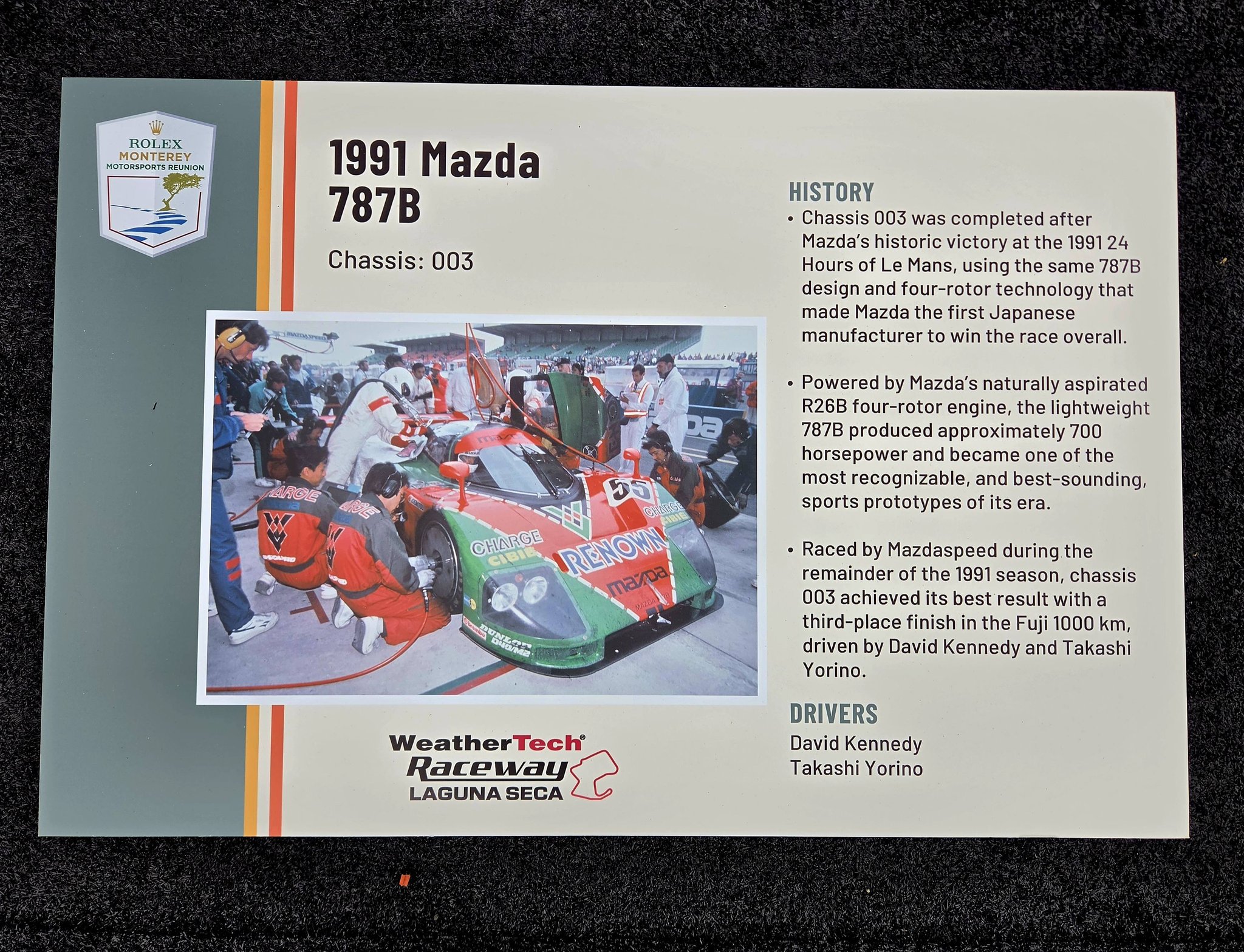 1991 Mazda 787B chassis #003 at Rolex Monterey Motorsports Reunion