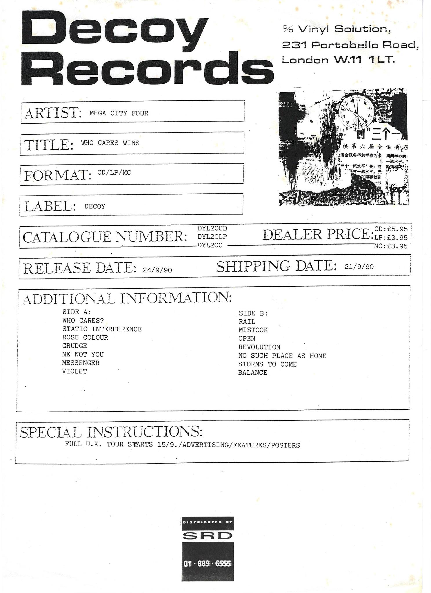 Mega City 4 - Who Cares Wins press release. Thanks to Wolle for 