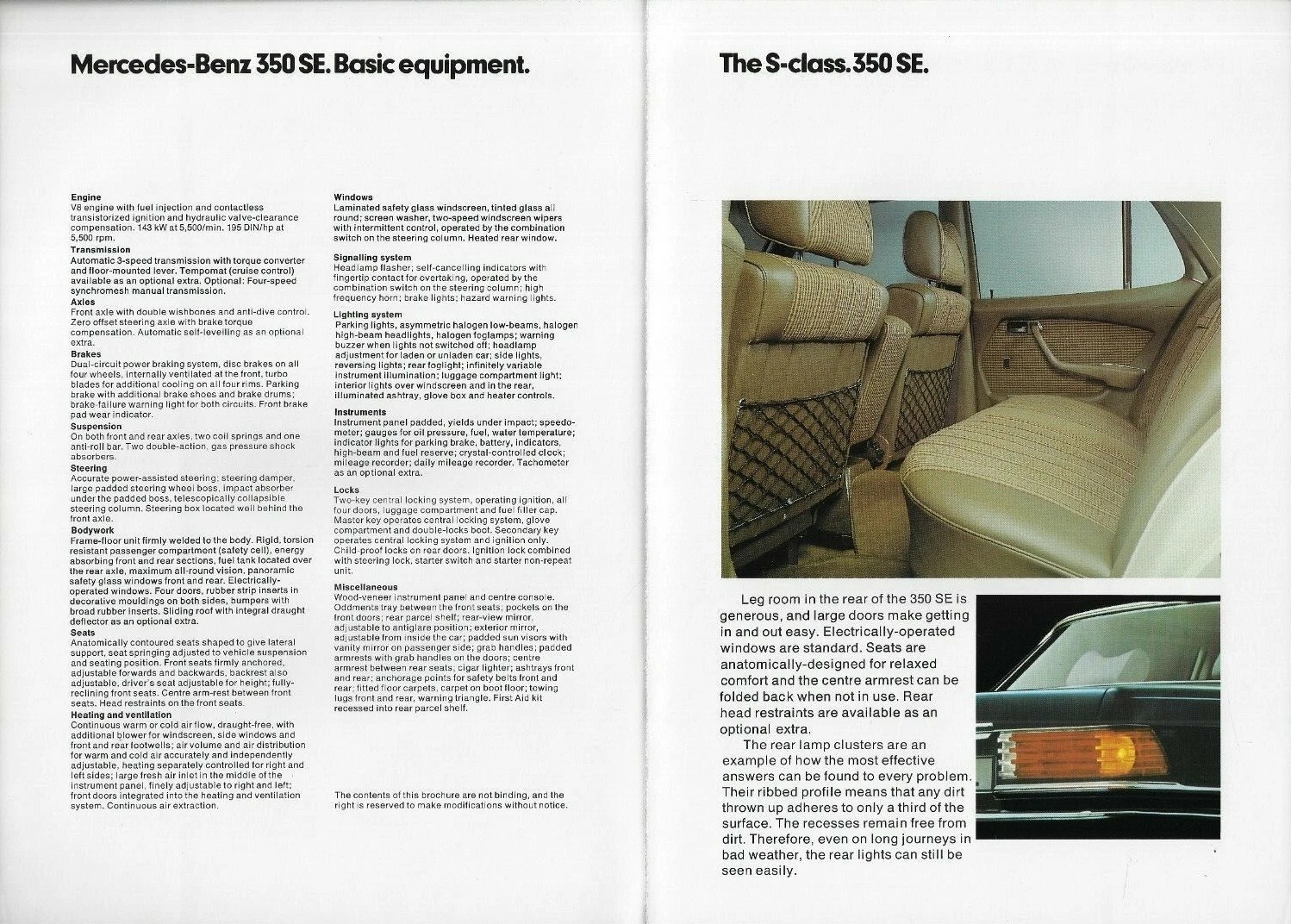 Mercedes-Benz 350 SE カタログ 350 350SE. SE. IED Mercedes-Benz 350 SE. The S-class. 350 S. The