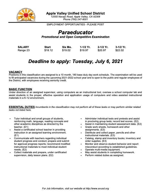 We have several job... Apple Valley Unified School District