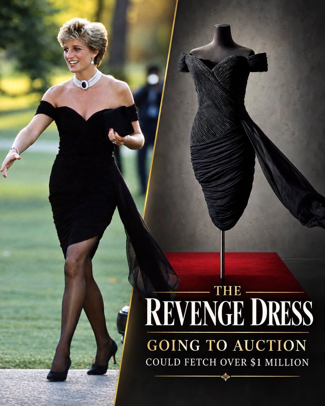 A striking black dress worn by the late Princess Diana on the day her estranged husband publicly admitted adultery is going up for auction at Sotheby's, with a presale estimate of up