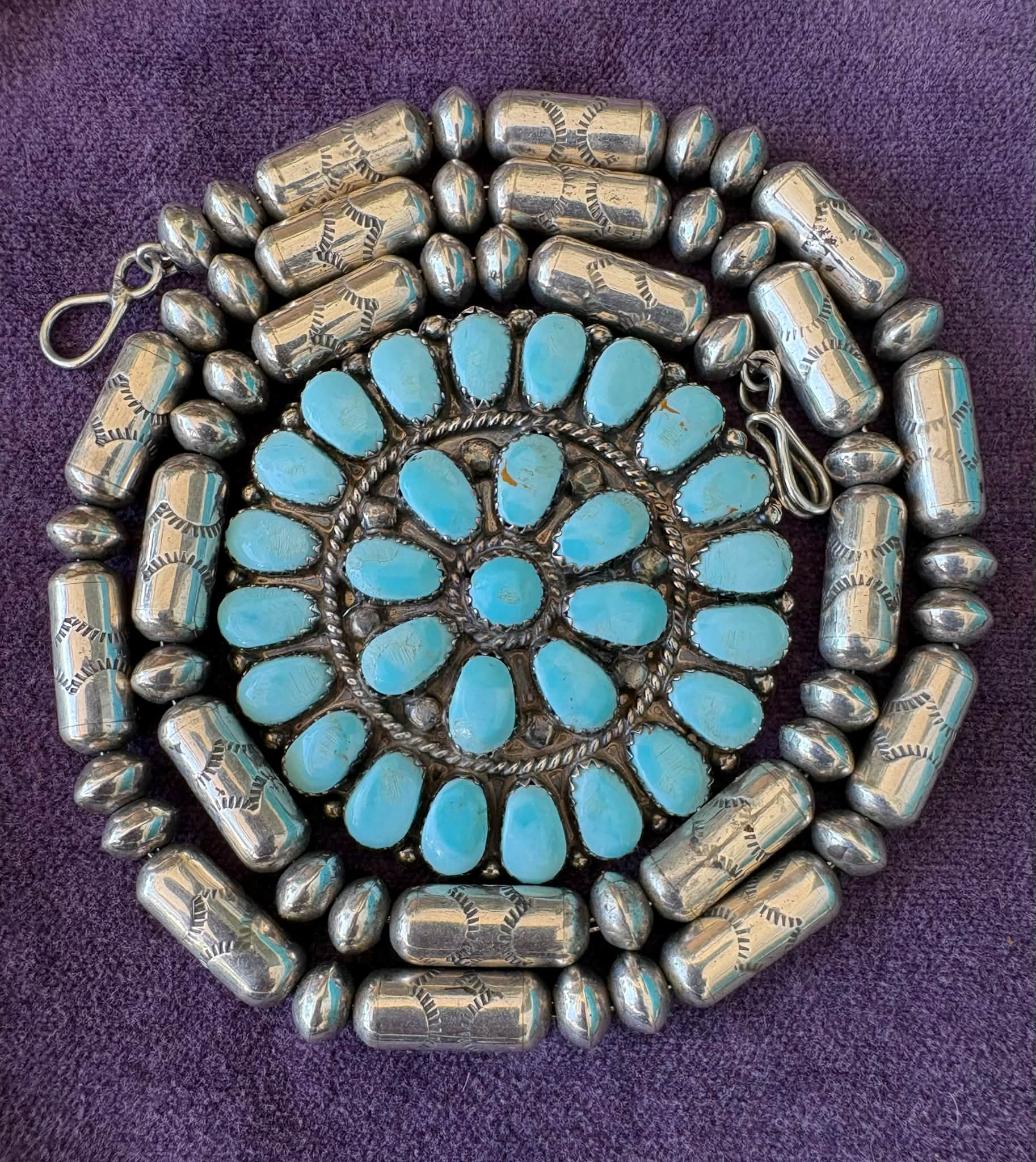 Vintage 1980s Navajo Castle Dome Turquoise Cluster Pin/Pendant by