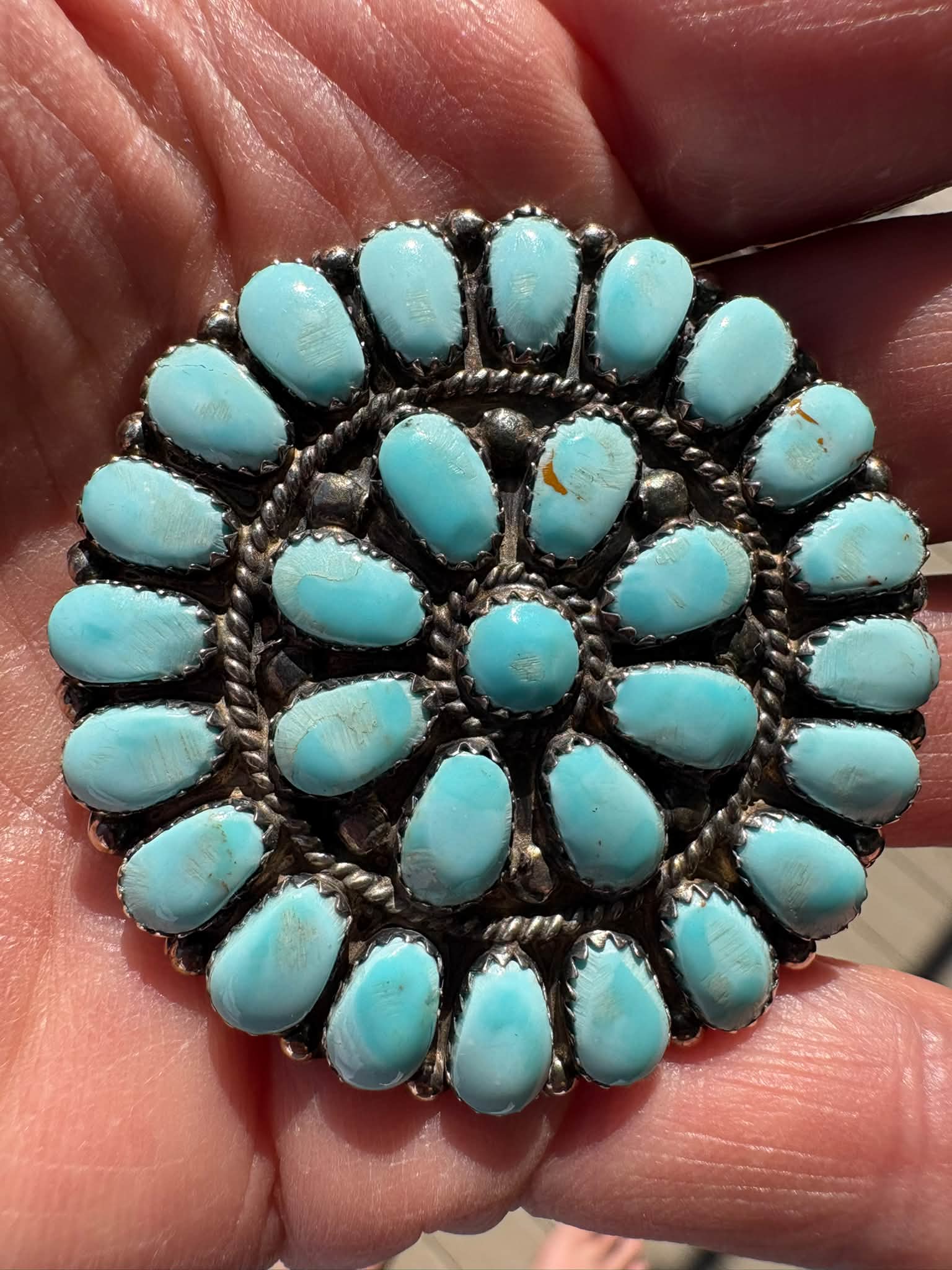 Vintage 1980s Navajo Castle Dome Turquoise Cluster Pin/Pendant by