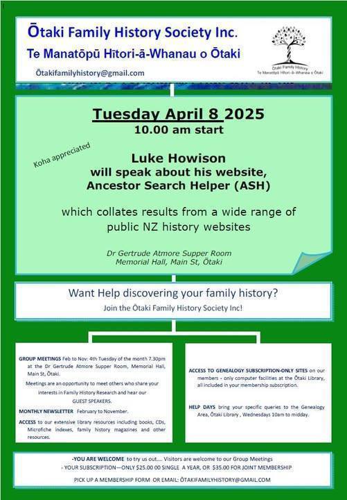 Transition Town Otaki | Have you heard of Luke Howison's genealogy site ...