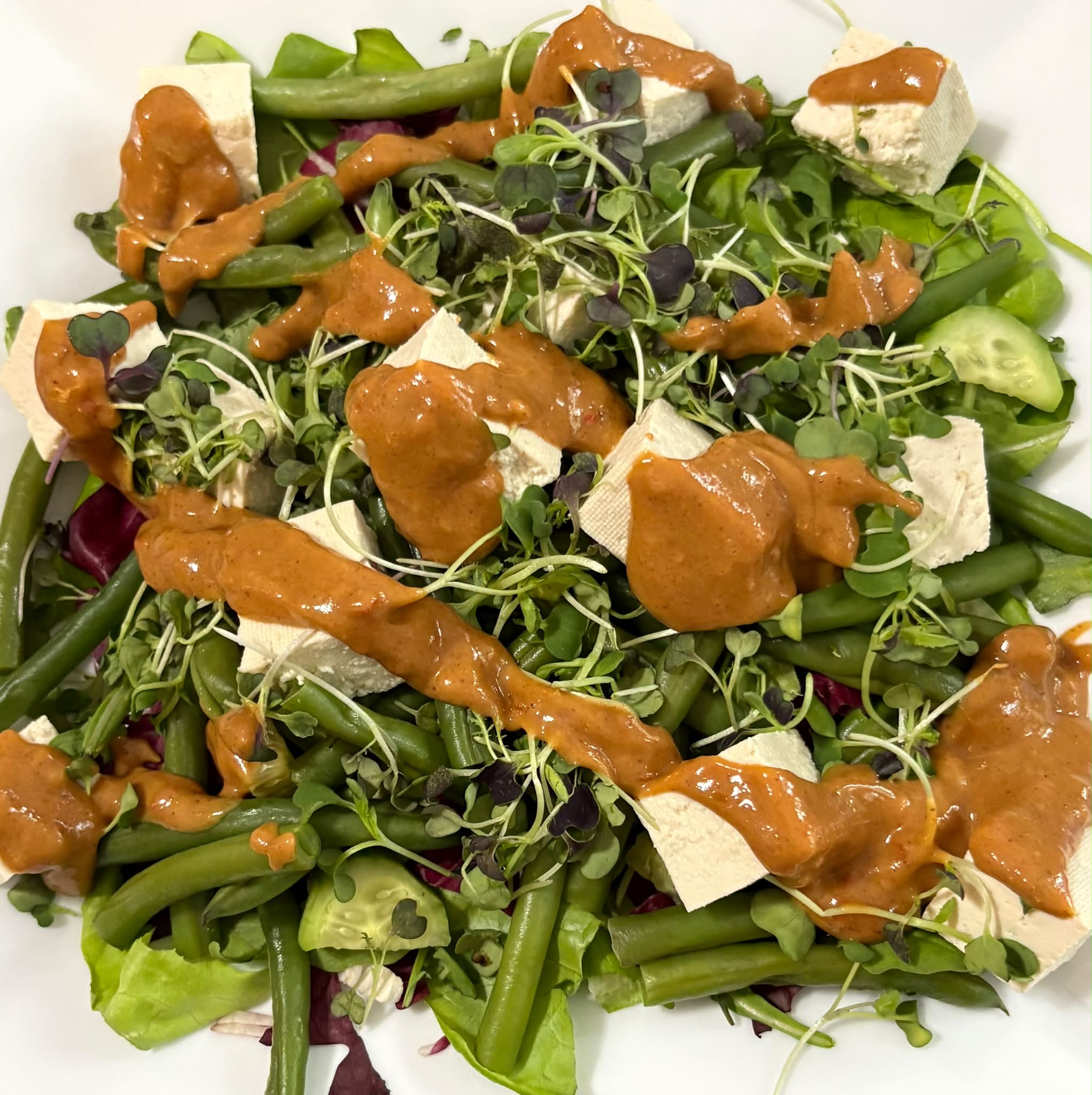 green bean and tofu with peanut dressing salad recipe spicy Rebecca Ingram