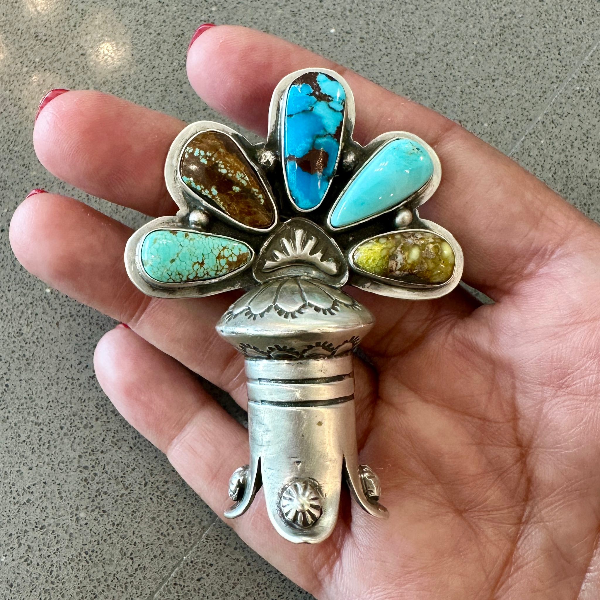 Russell Sam turquoise squash blossom pendant for sale