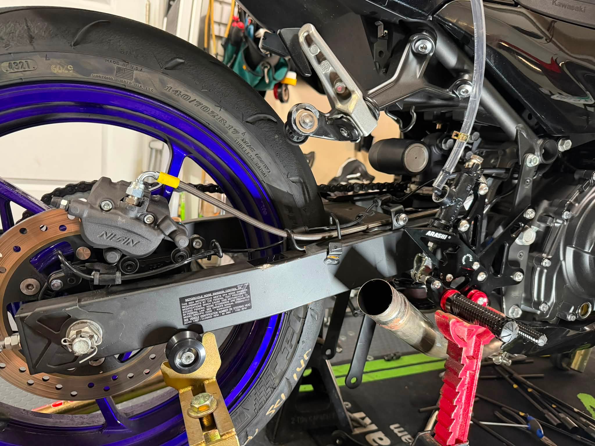 How to install rear brake lines, Vesrah pads, and GSXR shock on