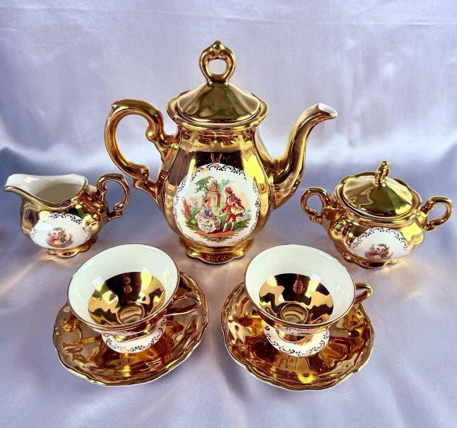 Fabulous! Hand painted 22K rose & gold vintage porcelain tea set