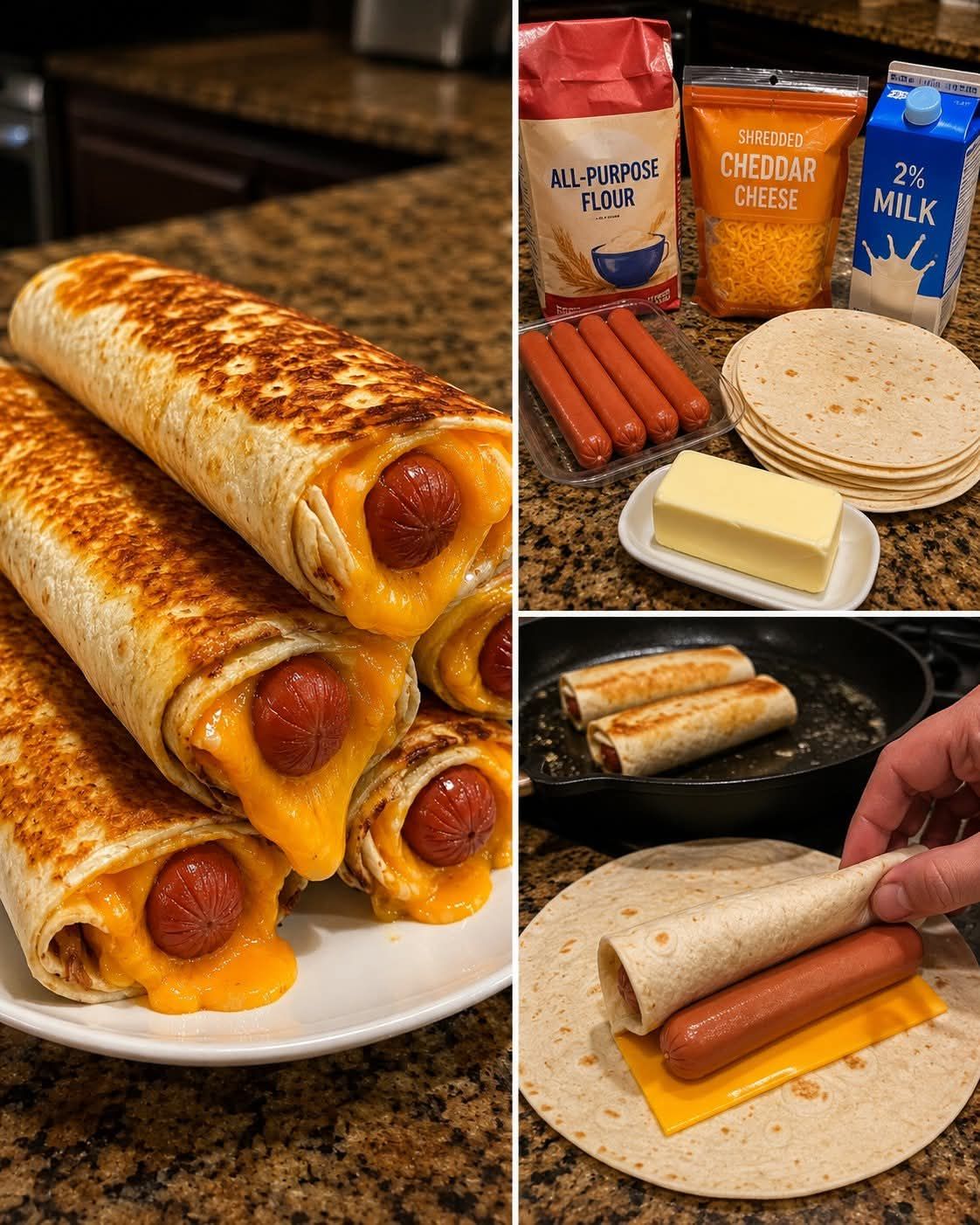 🌭 Hot Dog Cheddar Wrap Melts A scrumptious twist on the classic