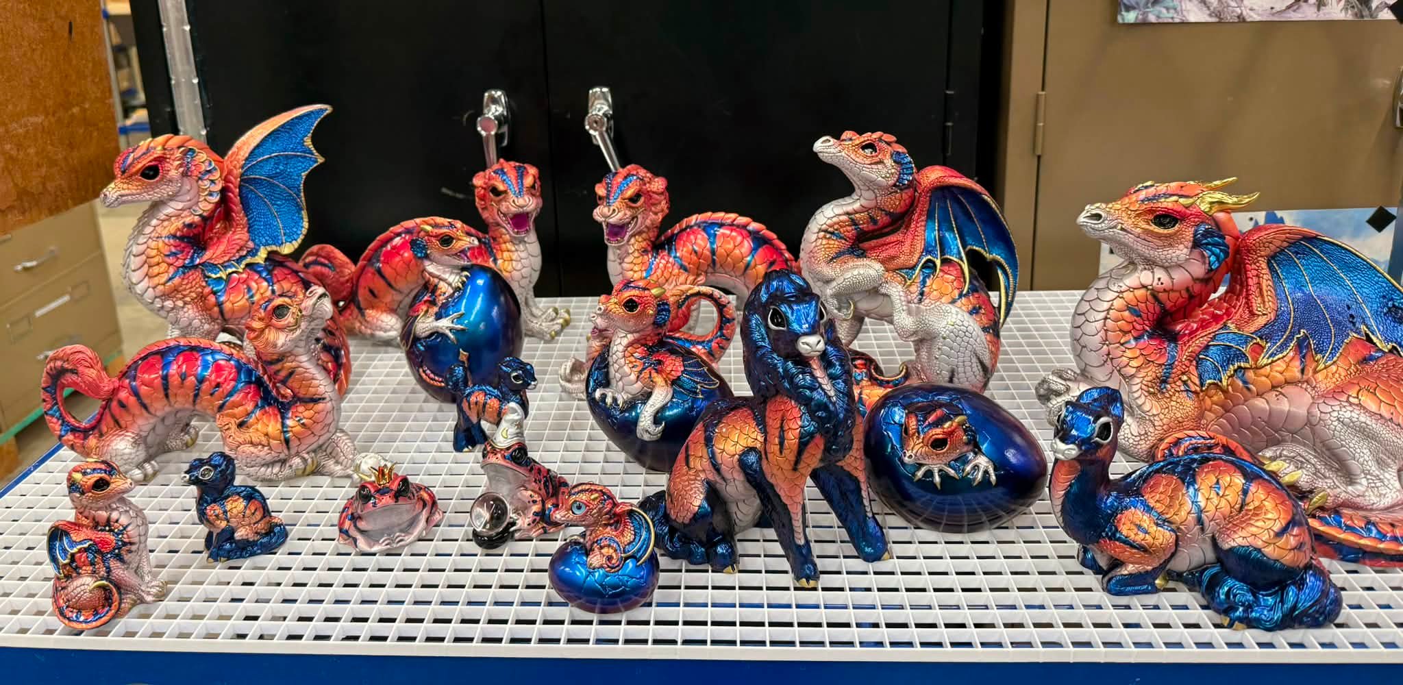 Windstone Editions electric tangerine dragon and frog figurines