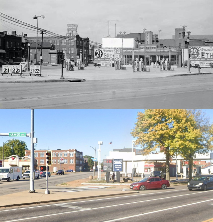 シェリー Gravois Avenue at S Grand Blvd in South St Louis, MO: Then and Now