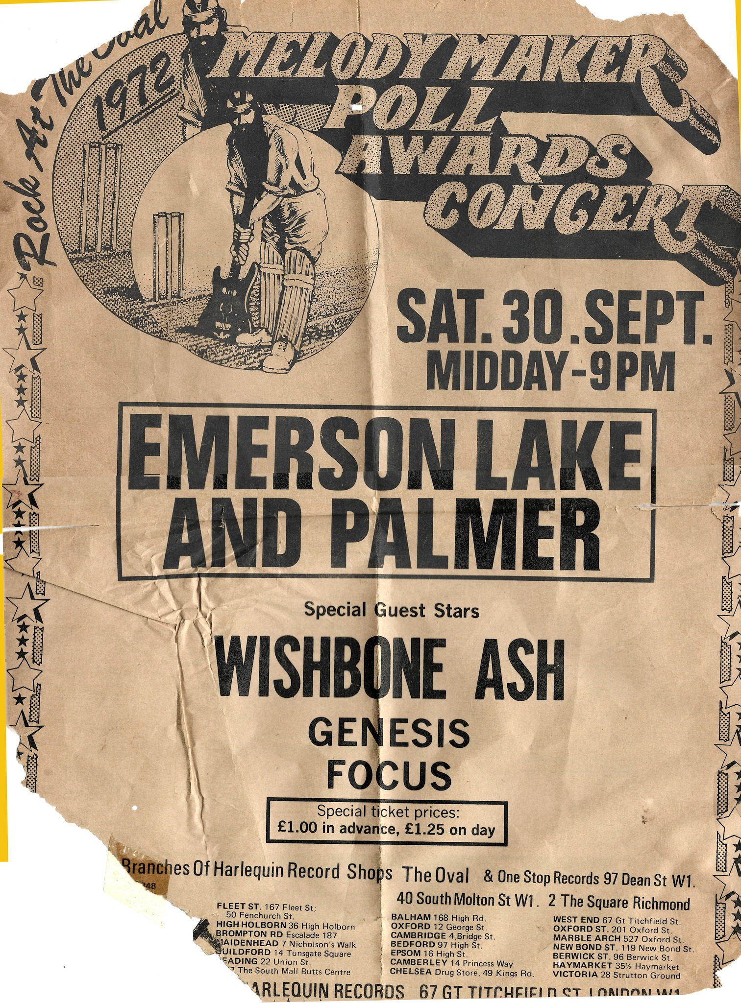 Emerson Lake and Palmer concert poster from 1972 Melody Maker Poll