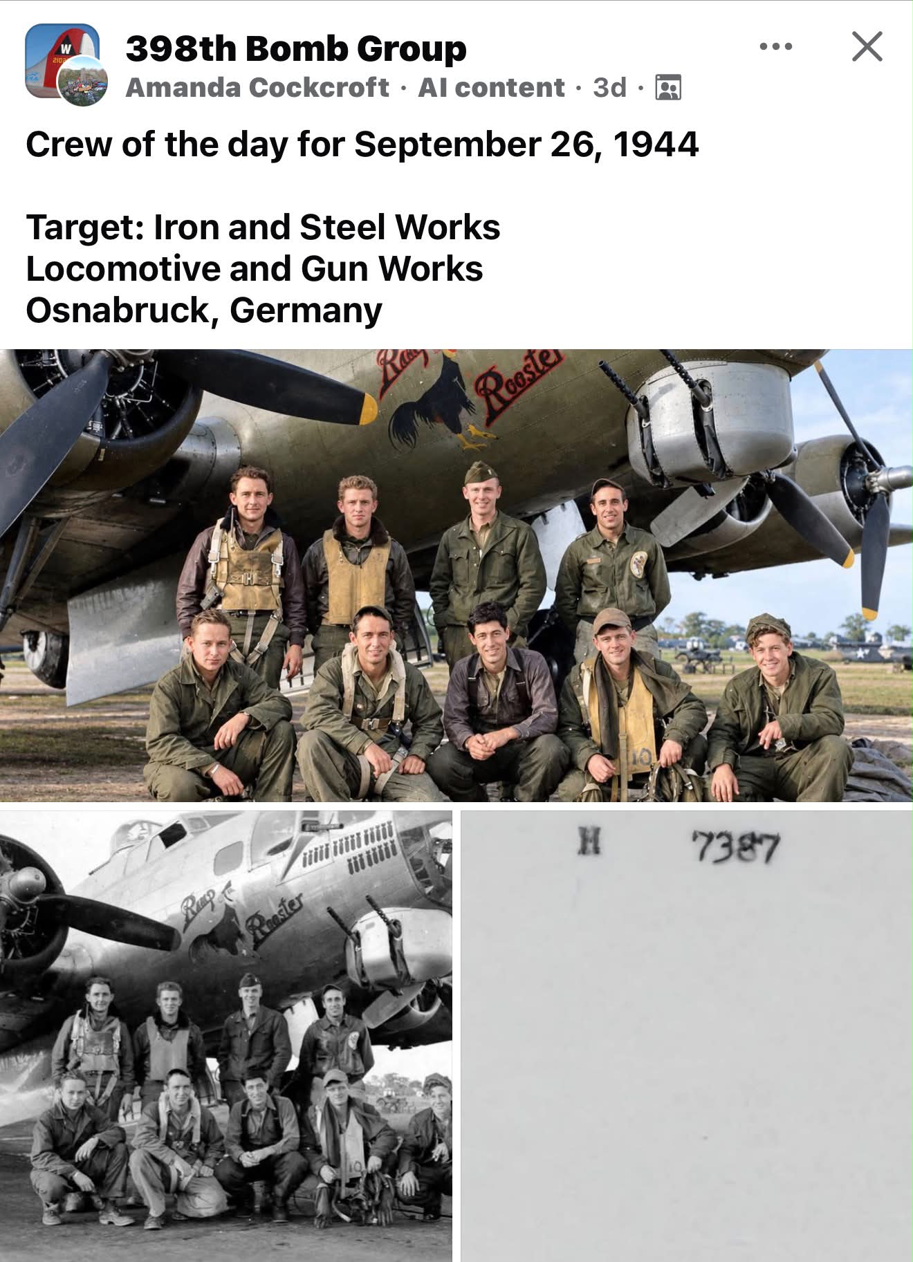 pt141 and cockbombs 398th Bomb Group Amanda Cockcroft AI content 3d Crew of the day for September 26, 1944 Target: Iron Steel Works Locomotive and Gun Works Osnabruck, Germany M iiII ium u RgE Nomad® 850nm IR Forensic