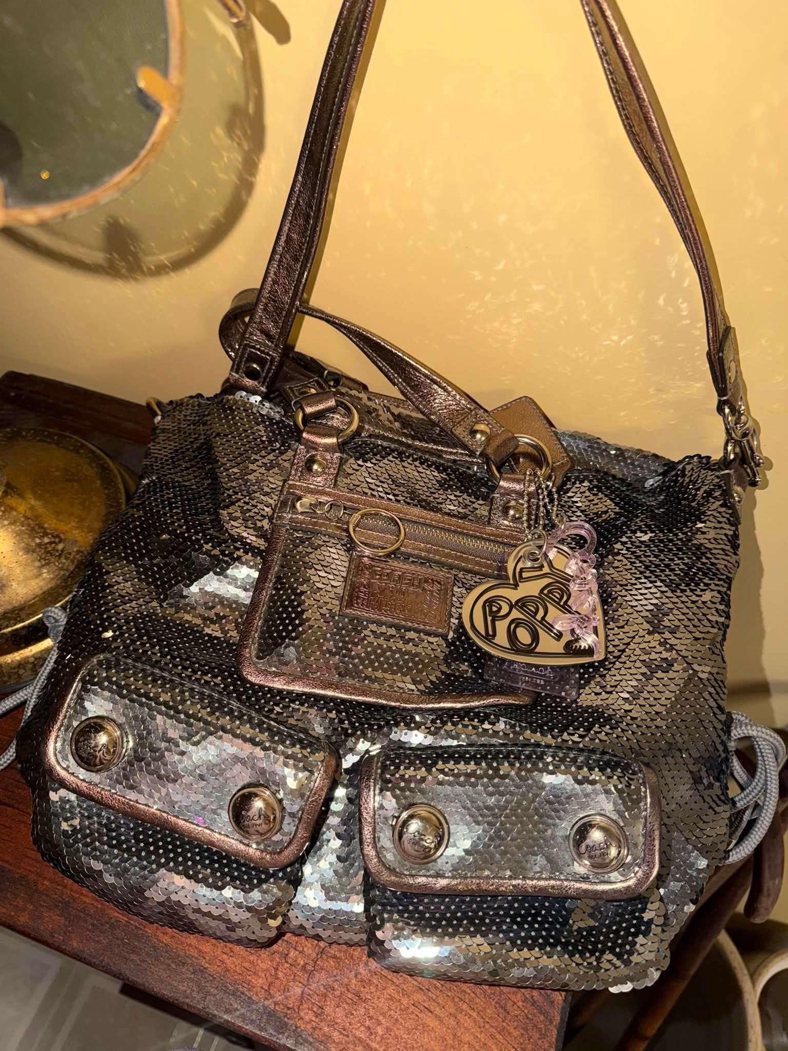 レディース Coach Poppy Sequin Spotlight Black Bag