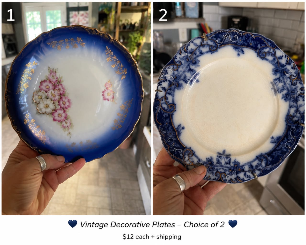 Antique flow blue side plates from 1840