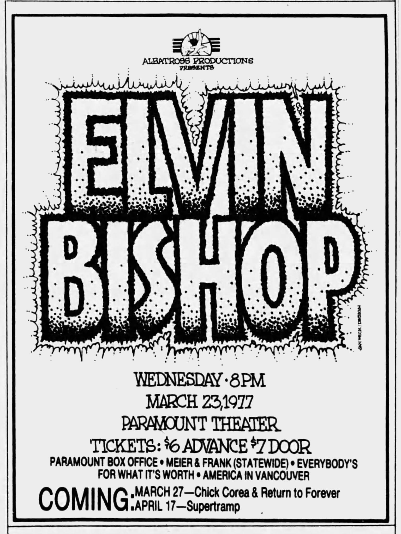 WAR Elvin Bishop Group ビンテージコンサートポスター April 14, 1973! Foghat and The Elvin Bishop Group at the Paramount
