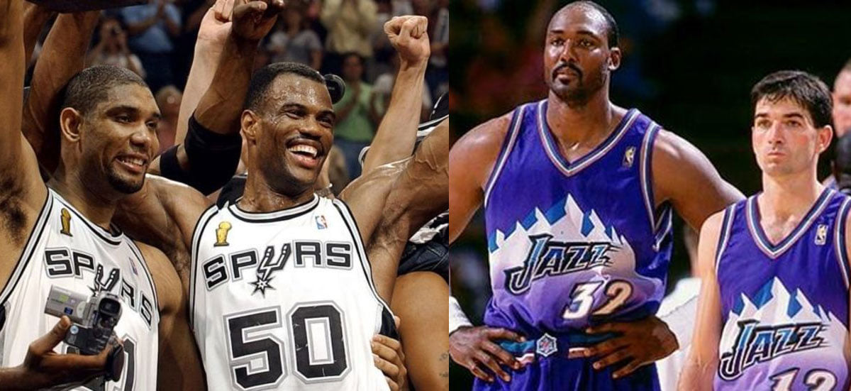 Spurs legends David Robinson and Tim Duncan attend game