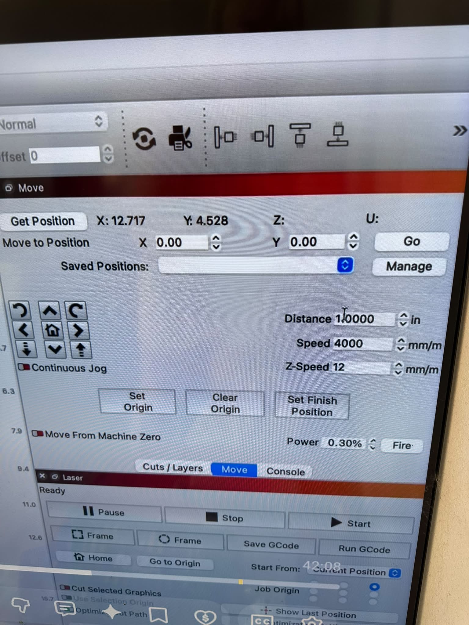 How to set distance, speed, and Z-speed in Lightburn software?